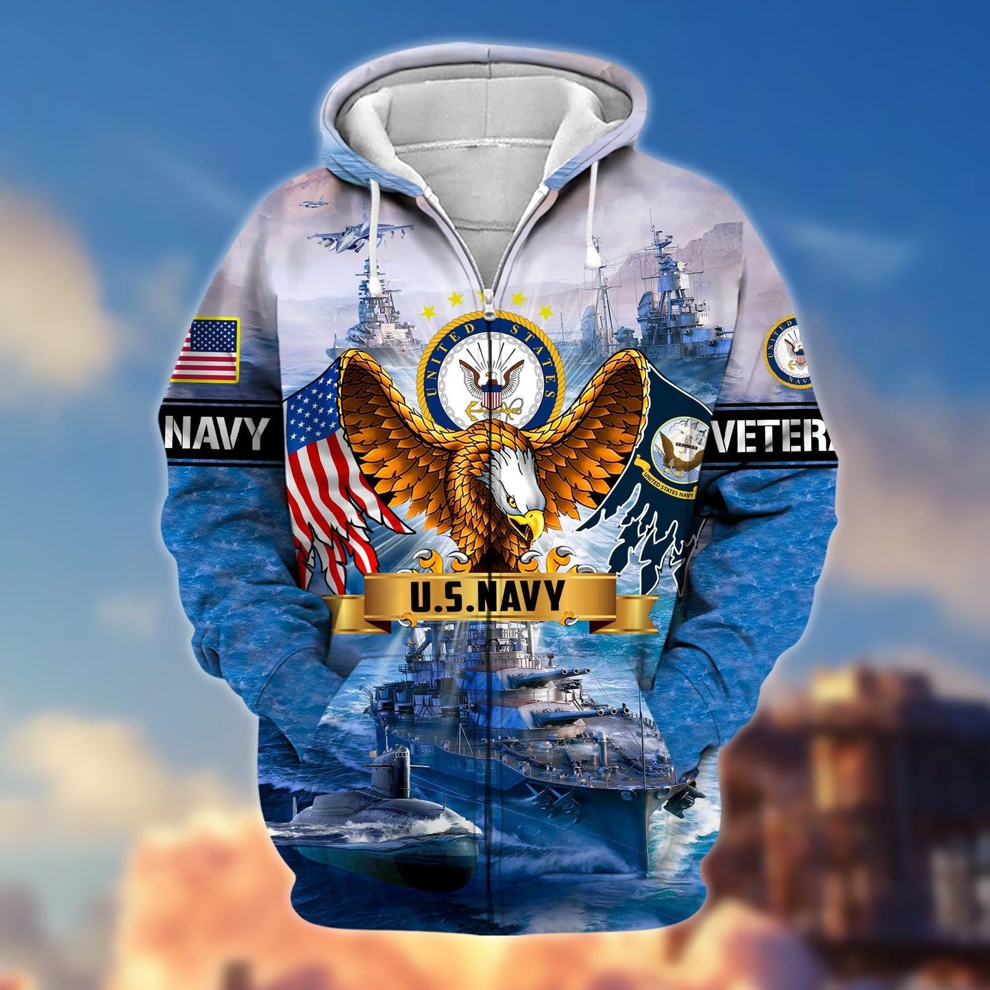 Frenzidea Premium Land Of The Free US Veteran Zip Hoodie