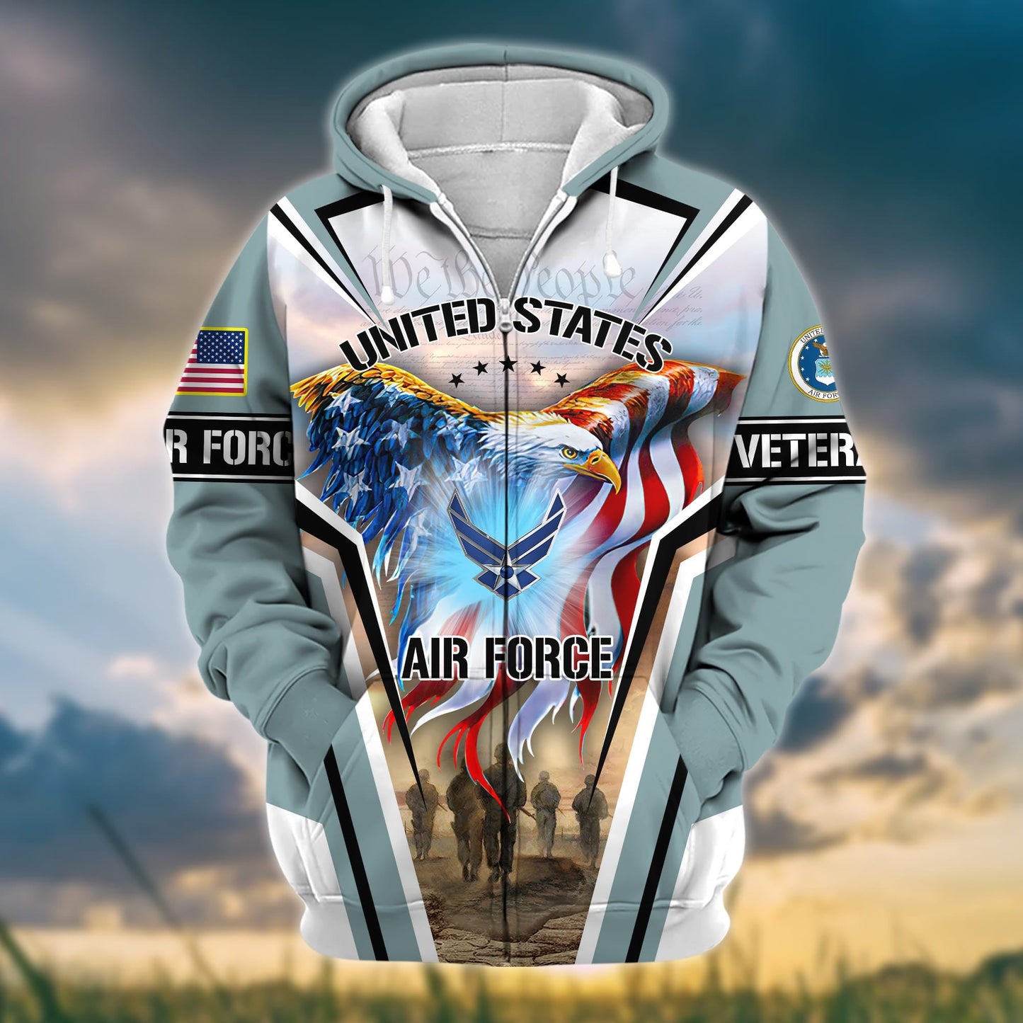 Frenzidea Premium Honoring All Who Served US Veteran Zip Hoodie