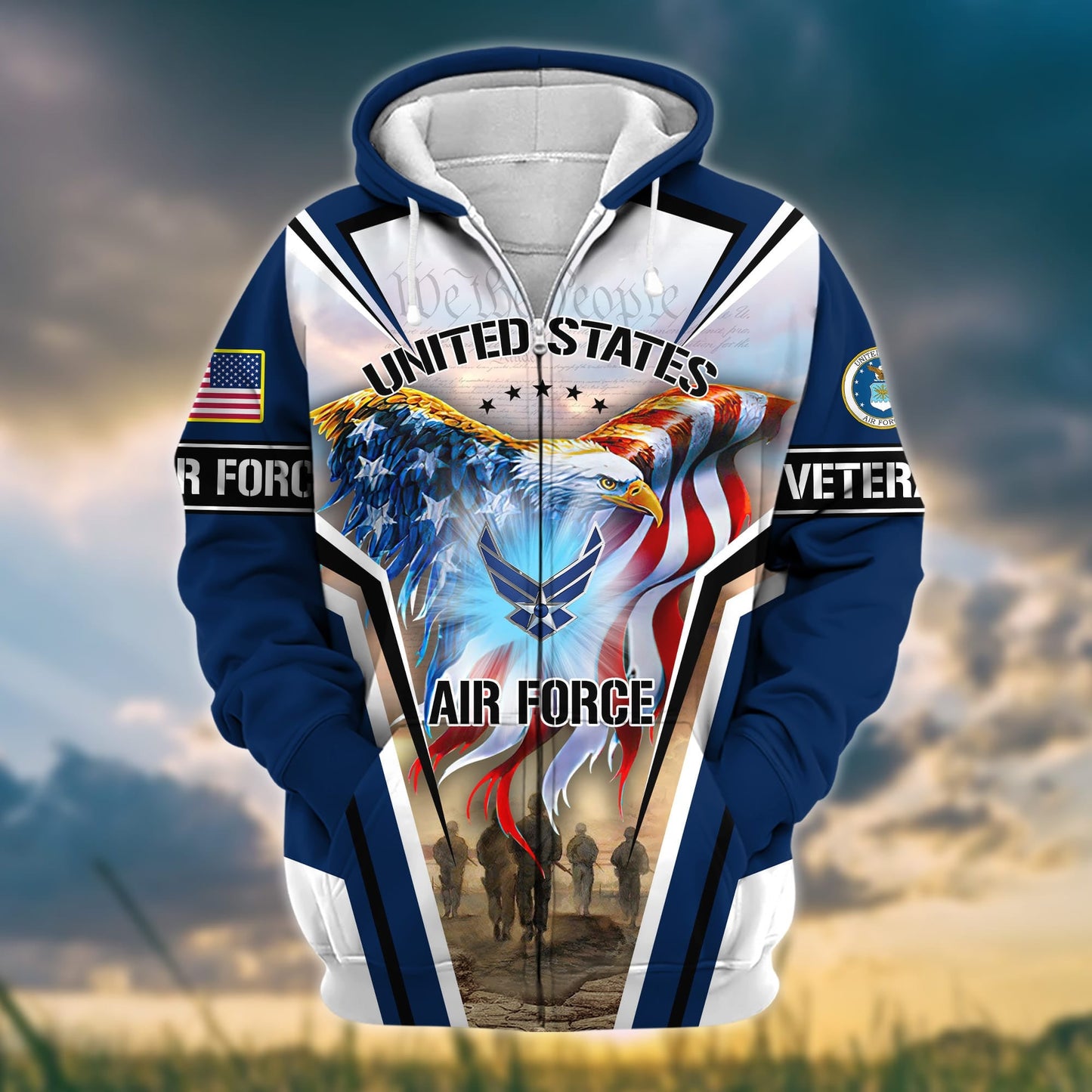 Frenzidea Premium Honoring All Who Served US Veteran Zip Hoodie