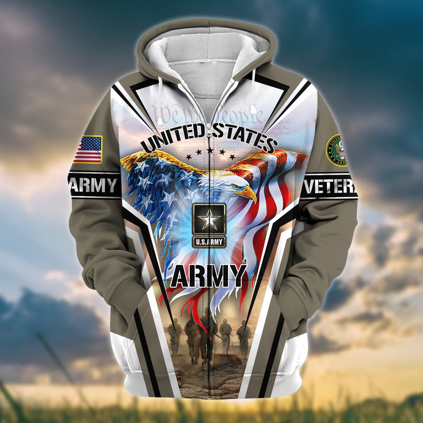 Frenzidea Premium Honoring All Who Served US Veteran Zip Hoodie