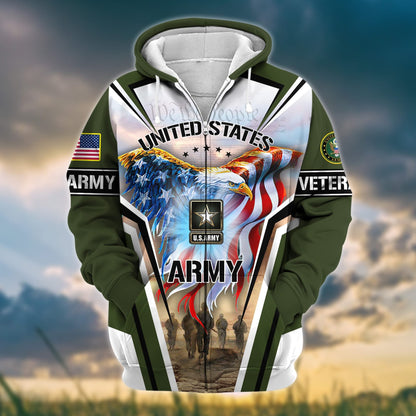 Frenzidea Premium Honoring All Who Served US Veteran Zip Hoodie