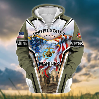 Frenzidea Premium Honoring All Who Served US Veteran Zip Hoodie