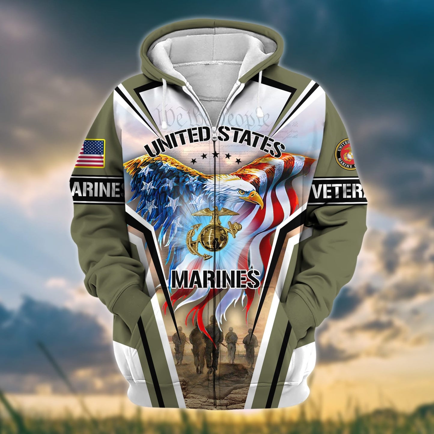Frenzidea Premium Honoring All Who Served US Veteran Zip Hoodie