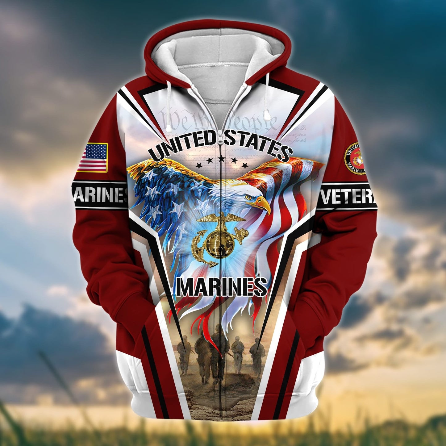 Frenzidea Premium Honoring All Who Served US Veteran Zip Hoodie