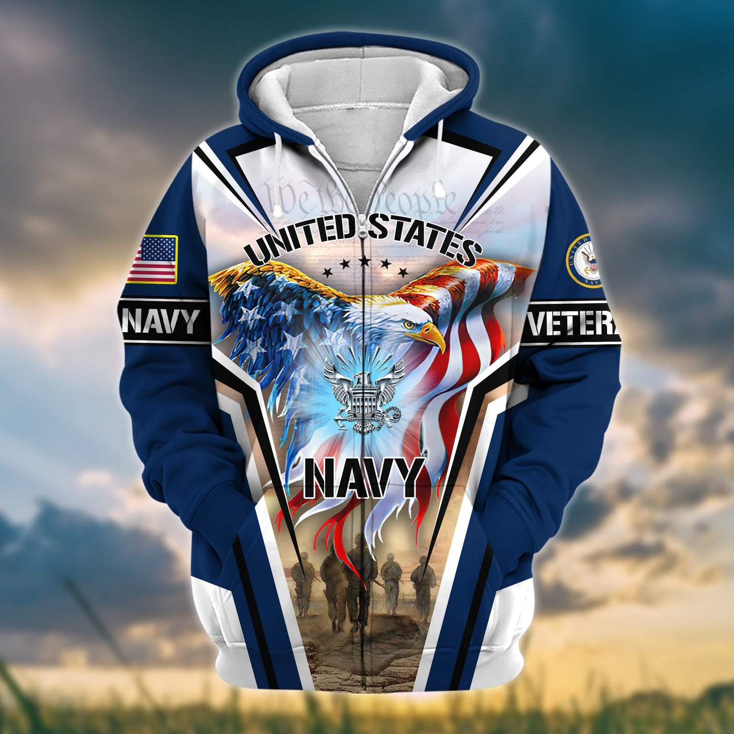 Frenzidea Premium Honoring All Who Served US Veteran Zip Hoodie