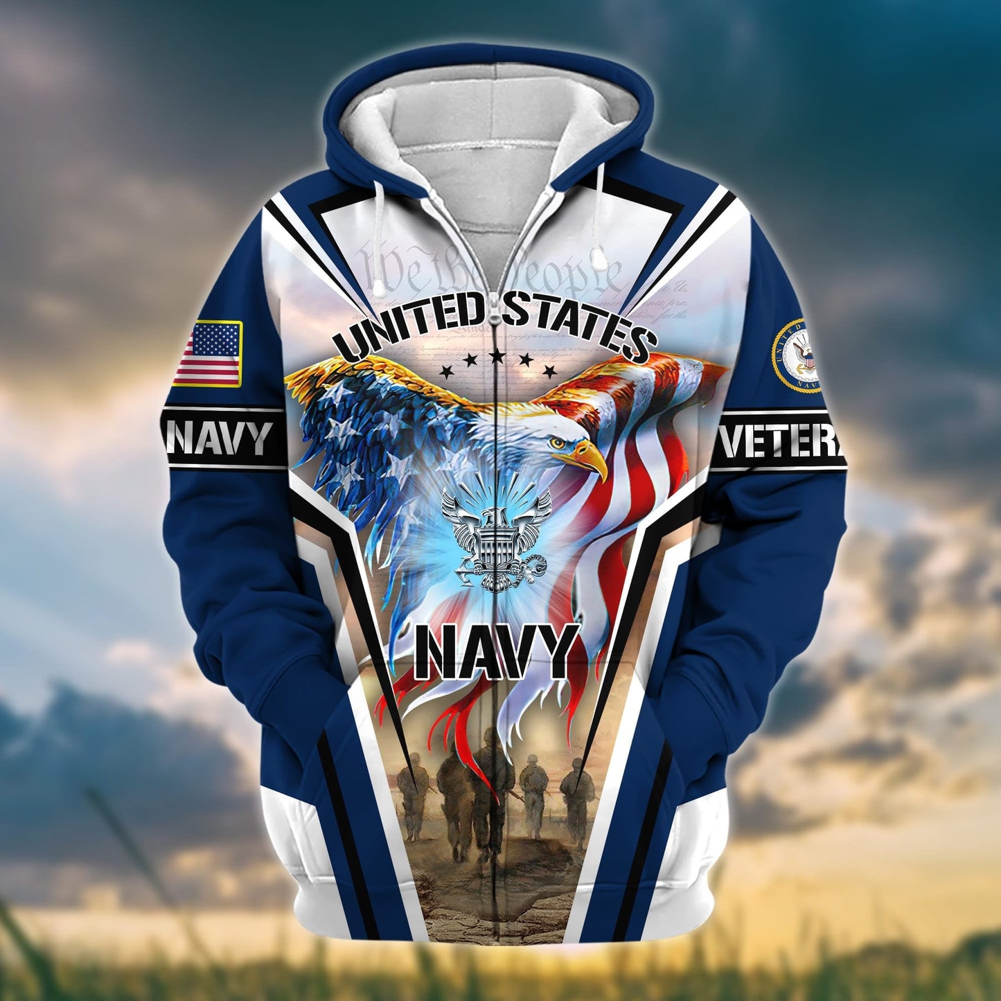 Frenzidea Premium Honoring All Who Served US Veteran Zip Hoodie