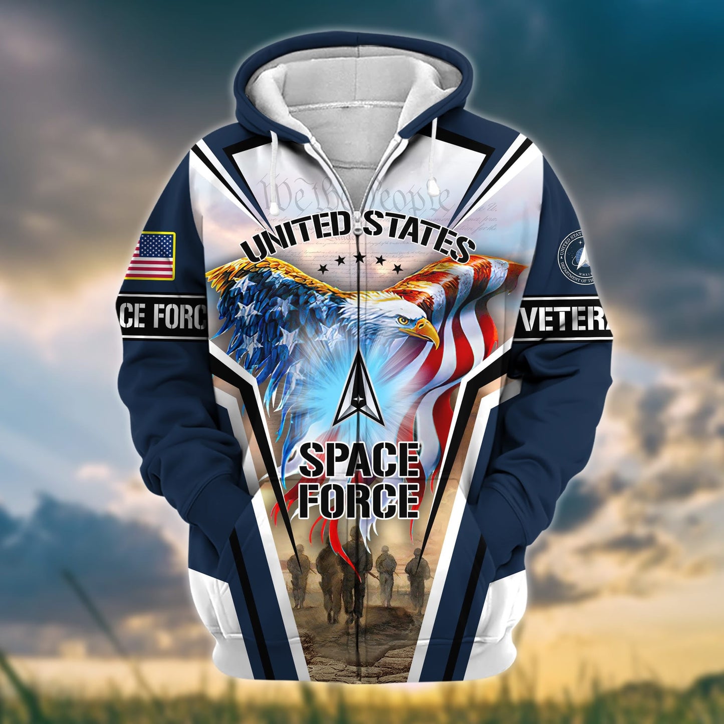 Frenzidea Premium Honoring All Who Served US Veteran Zip Hoodie