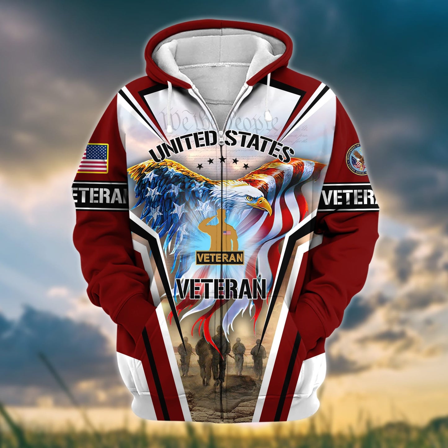 Frenzidea Premium Honoring All Who Served US Veteran Zip Hoodie
