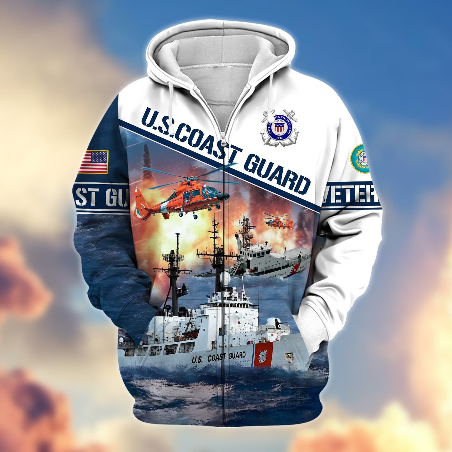 Frenzidea Premium Proudly Served US Veteran Zip Hoodie