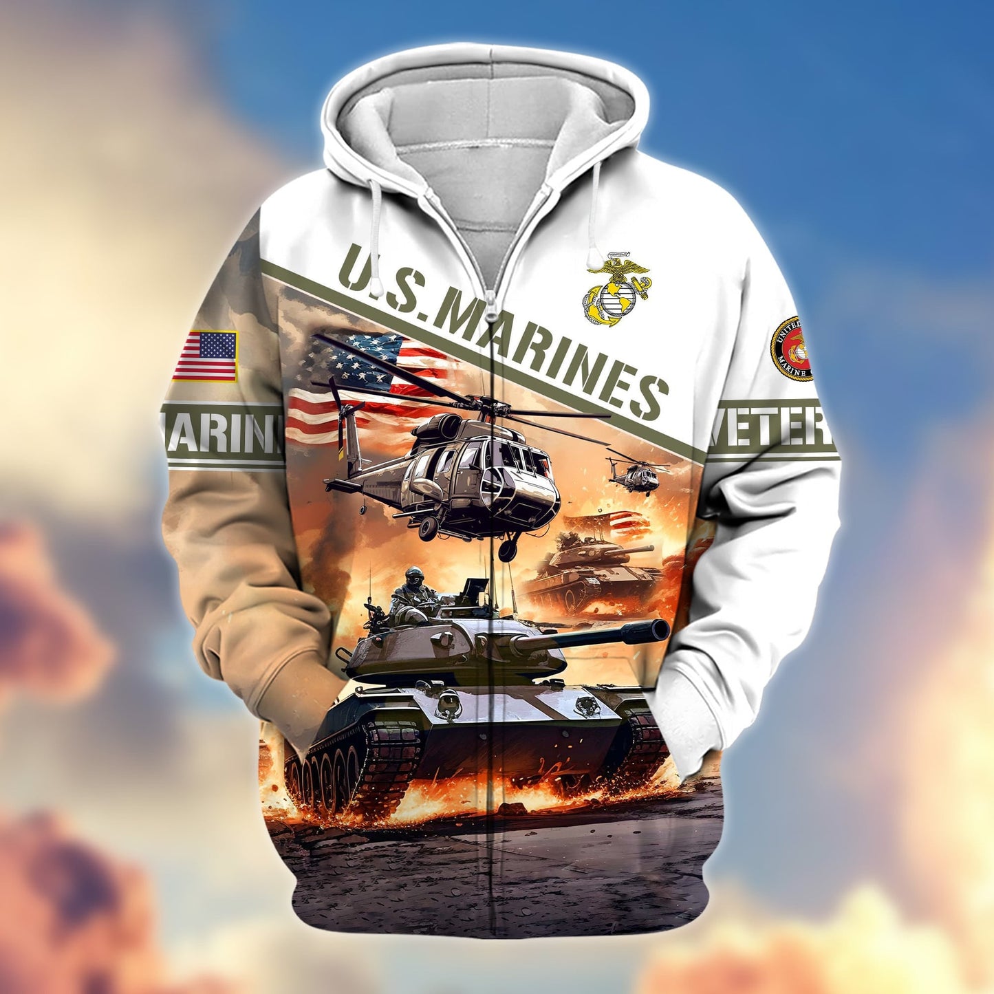 Frenzidea Premium Proudly Served US Veteran Zip Hoodie