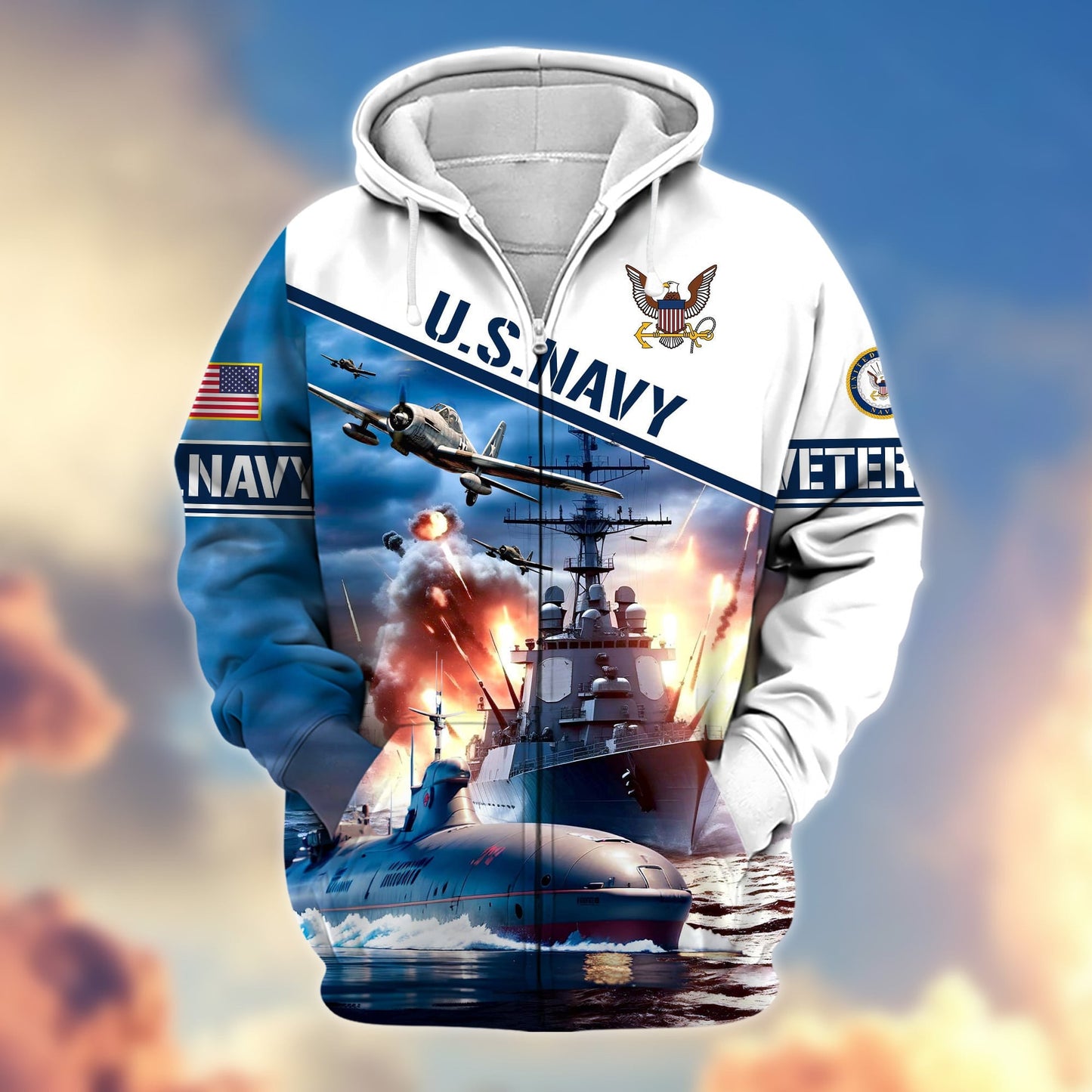 Frenzidea Premium Proudly Served US Veteran Zip Hoodie