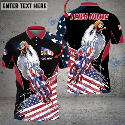 Frenzidea Billiards Ball 8 US Flag Eagle Personalized Name, Team Name Unisex Shirt ( 4 Colors )