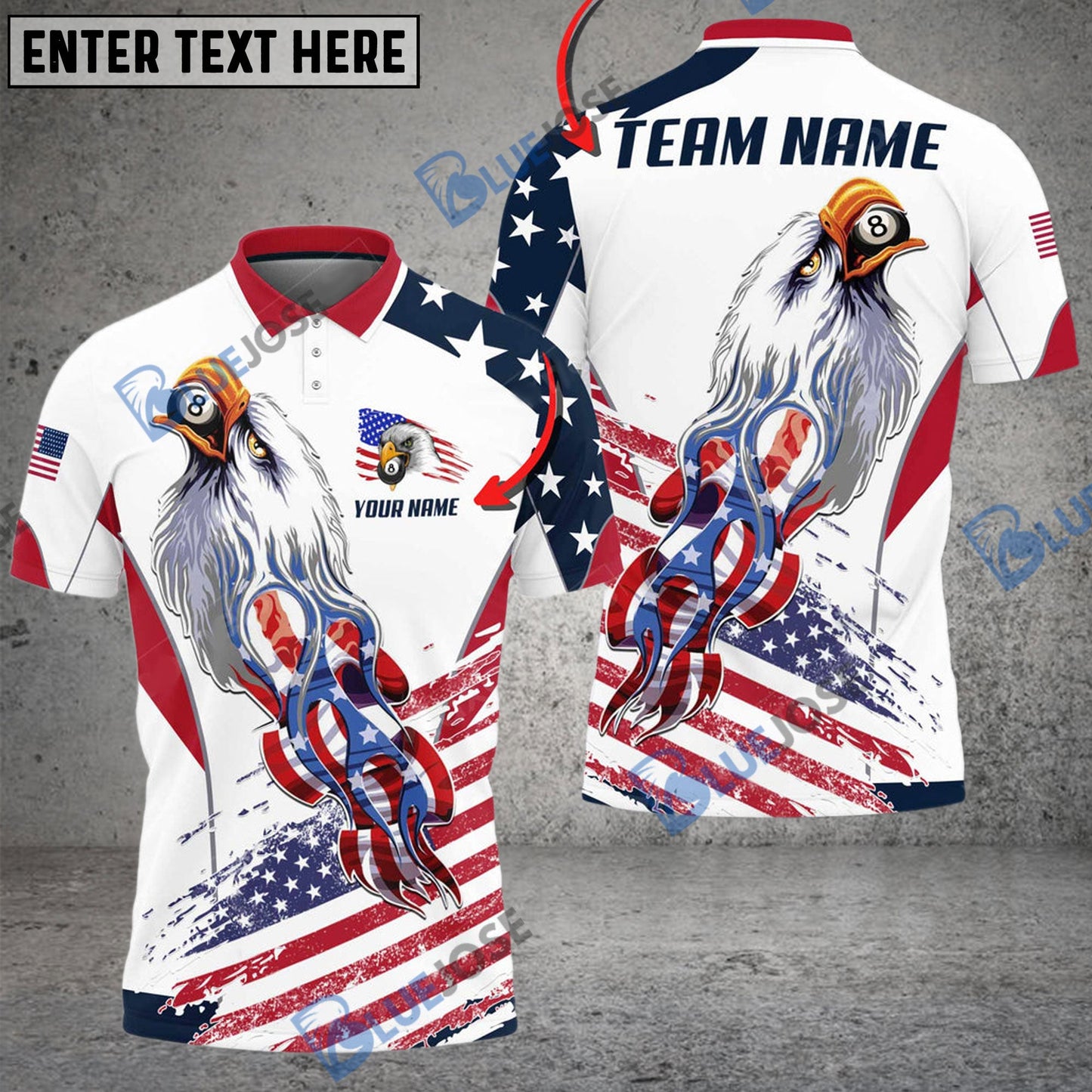 Frenzidea Billiards Ball 8 US Flag Eagle Personalized Name, Team Name Unisex Shirt ( 4 Colors )