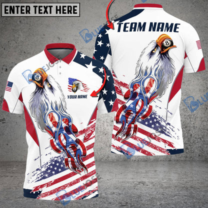 Frenzidea Billiards Ball 8 US Flag Eagle Personalized Name, Team Name Unisex Shirt ( 4 Colors )