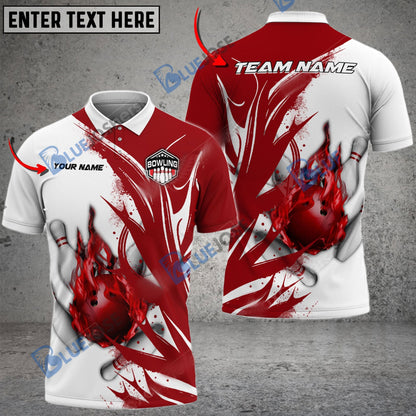 frenzidea Bowling And Pins Hell Fire Customized Name 3D Shirt (4 Colors)