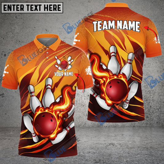Frenzideas Bowling And Pins Fire Storm Customized Name 3D Shirt ( 6 Colors)