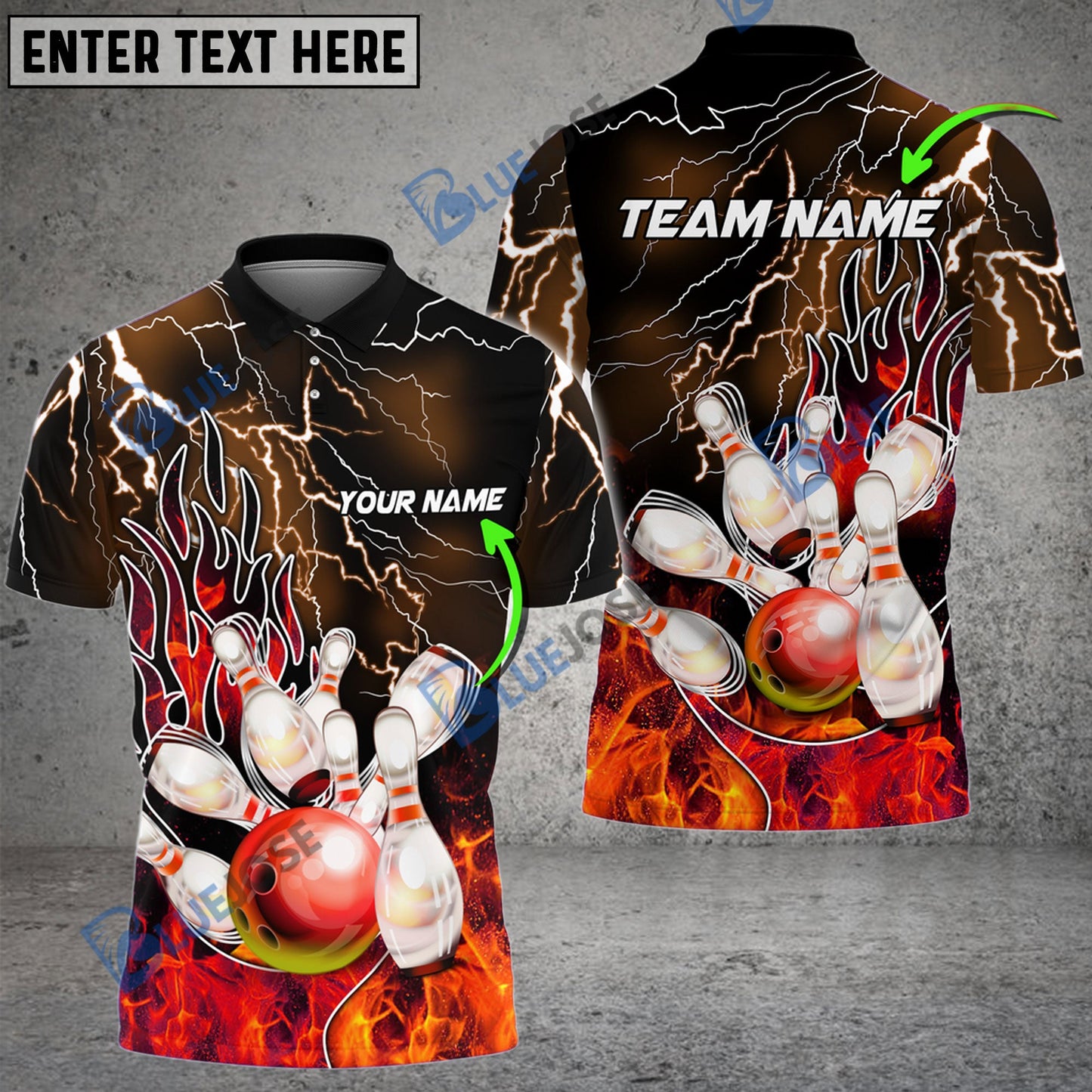 frenzideas Bowling And Pins Electro And Pyro Customized Name 3D Shirt (6 Colors)