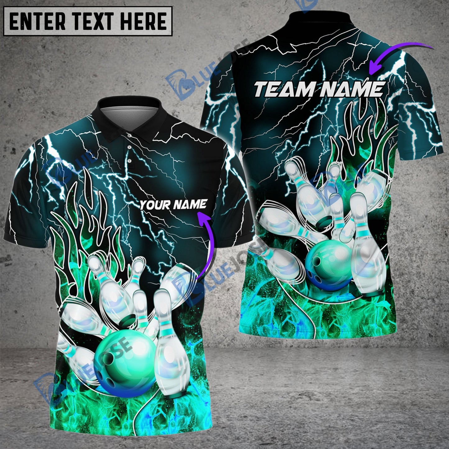 frenzideas Bowling And Pins Electro And Pyro Customized Name 3D Shirt (6 Colors)