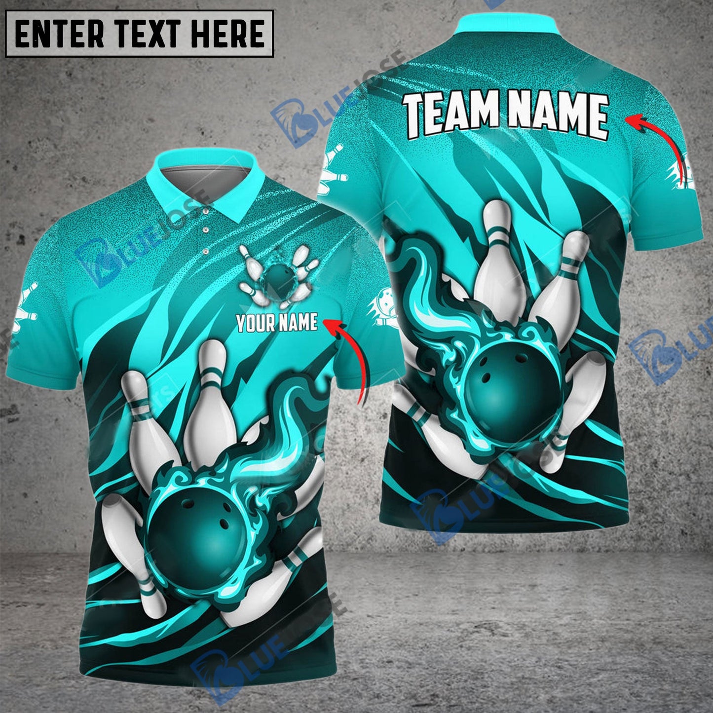 Frenzideas Bowling And Pins Fire Storm Customized Name 3D Shirt ( 6 Colors)