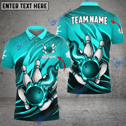 Frenzideas Bowling And Pins Fire Storm Customized Name 3D Shirt ( 6 Colors)