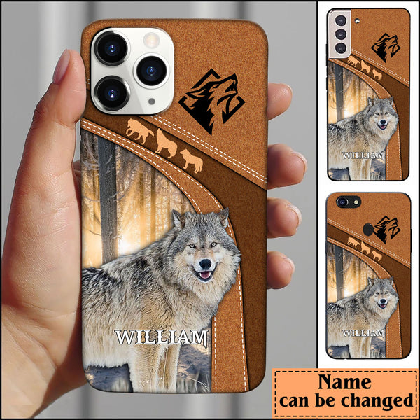 Frenzidea Leather Pattern Personalized Wolf Phone Case