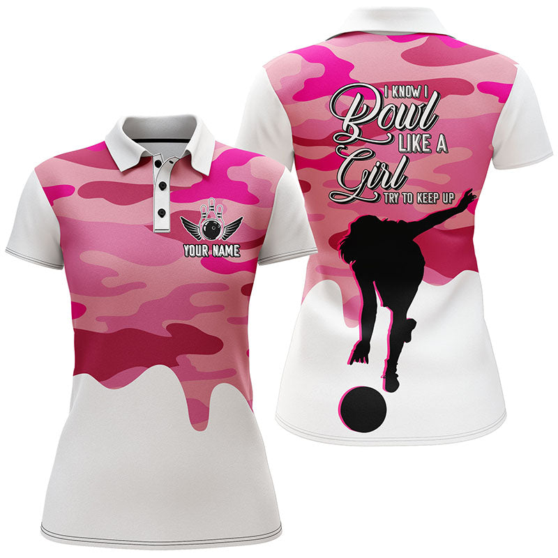 Frenzideas Bowling Pink Camo Pattern Personalized All Over Printed Shirt For Women