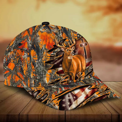 Frenzidea Cross And Deer Multicolor Personalized Cap