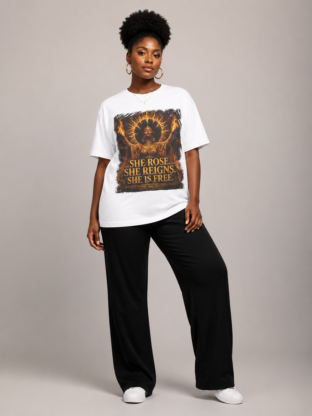 She Rose She Reigns She Is Free: Juneteenth Goddess Graphic T-Shirt - RootednLoud