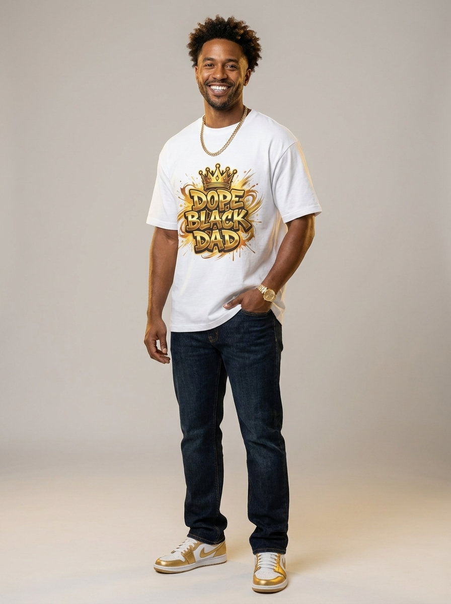 Dope Black Dad – Gold Graffiti King Edition Graphic T-Shirt - RootednLoud