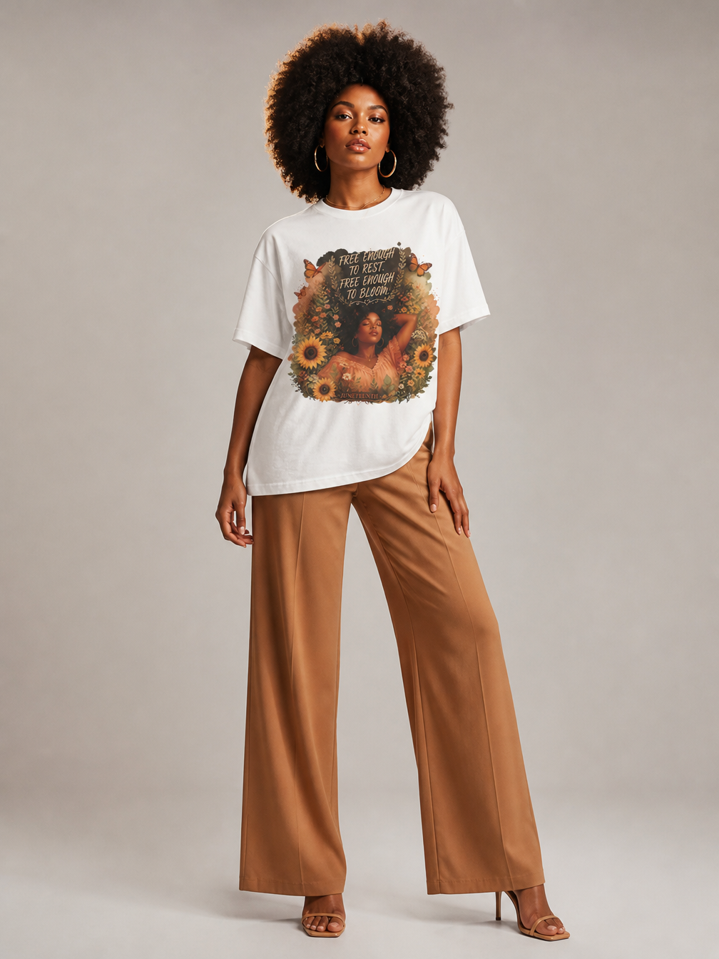 Free Enough To Rest: Juneteenth Floral Melanin Queen Graphic T-Shirt - RootednLoud