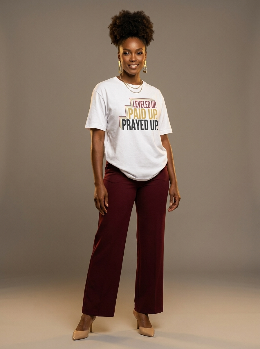 Leveled Up Paid Up Prayed Up: Faith and Hustle Empowerment Graphic T-Shirt - RootednLoud