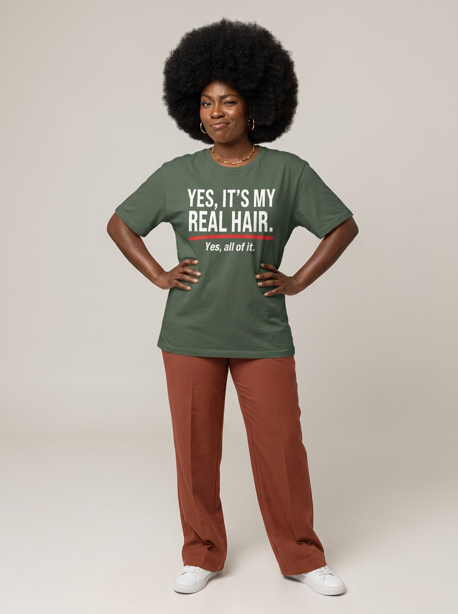 Yes It's My Real Hair: Sassy Black Queen Graphic T-Shirt - RootednLoud