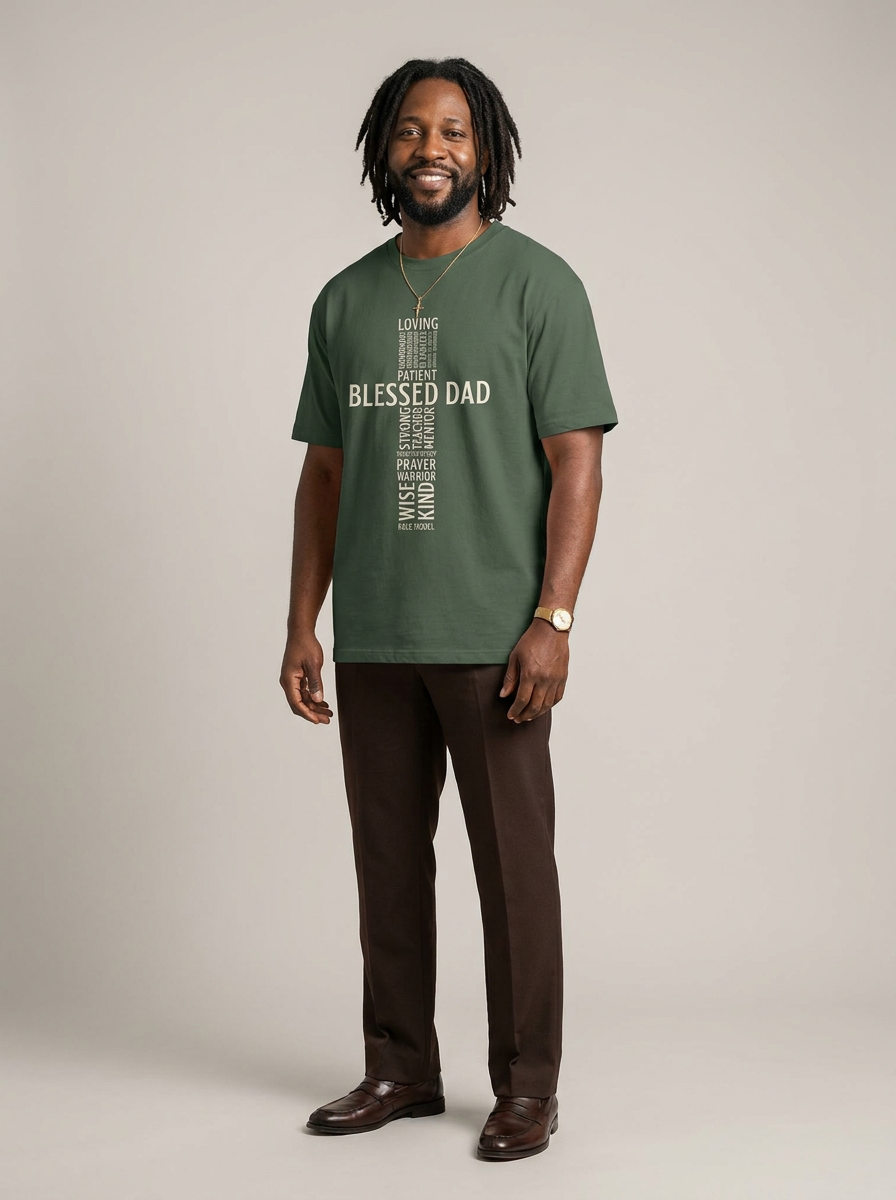 Blessed Black Dad: The Christian Cross Typography Graphic T-Shirt - RootednLoud