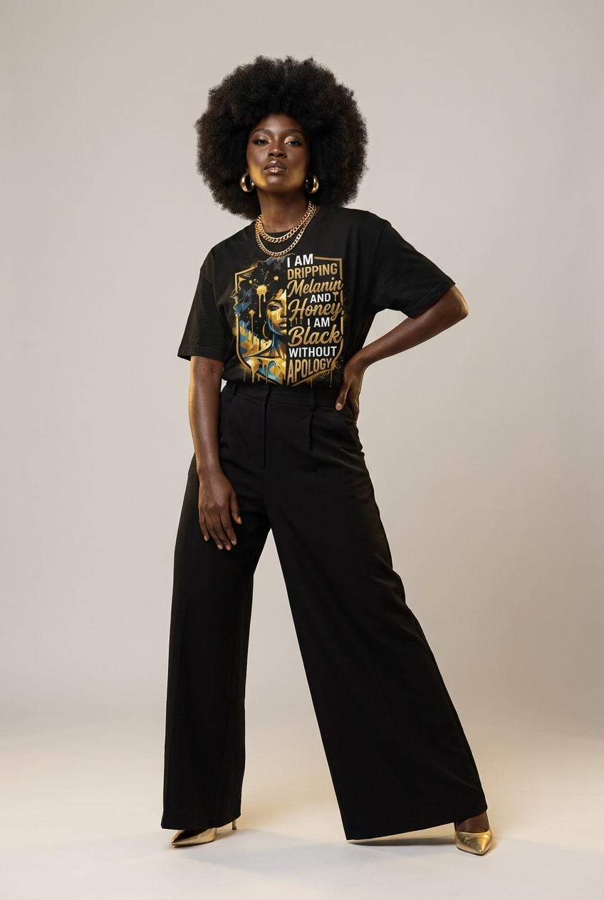 The Royal Shield: Dripping Melanin and Honey Black Queen Graphic T-Shirt - RootednLoud