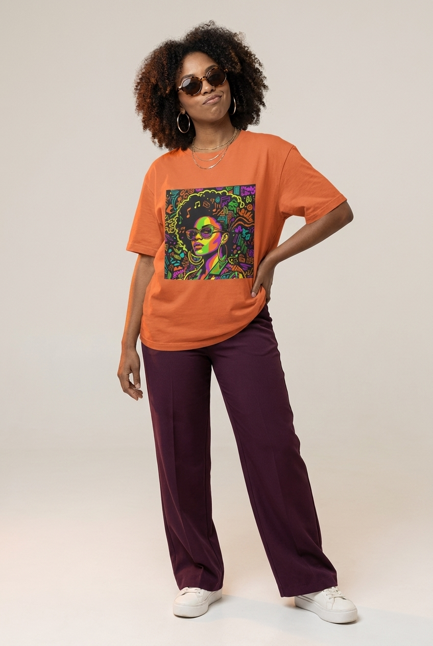 Black Girl Magic: Musical Neon Pop Art Graphic T-Shirt - RootednLoud