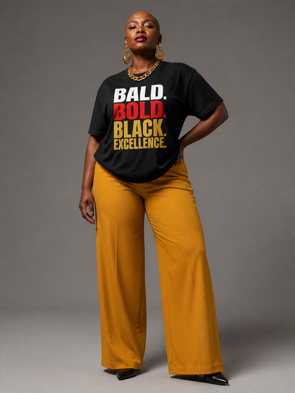 Bald & Bold: Black Excellence Typography Empowerment Graphic T-Shirt - RootednLoud