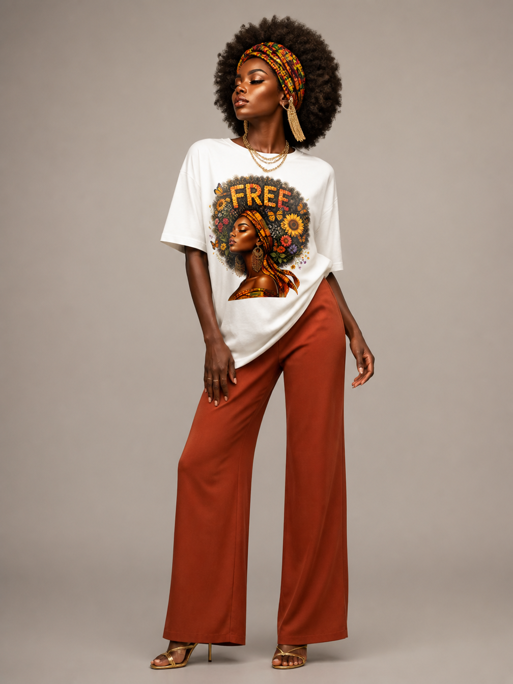 Free Floral Afro: Melanin Queen Empowerment Graphic T-Shirt - RootednLoud