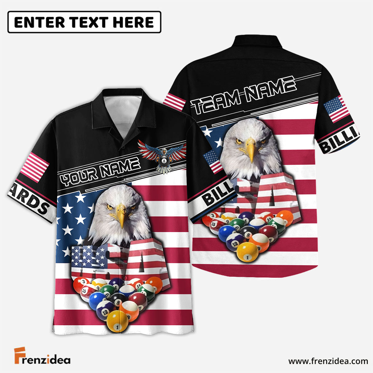 Frenzidea Billiards 8 Ball Rack USA Eagle Personalized Name, Team Name Shirt