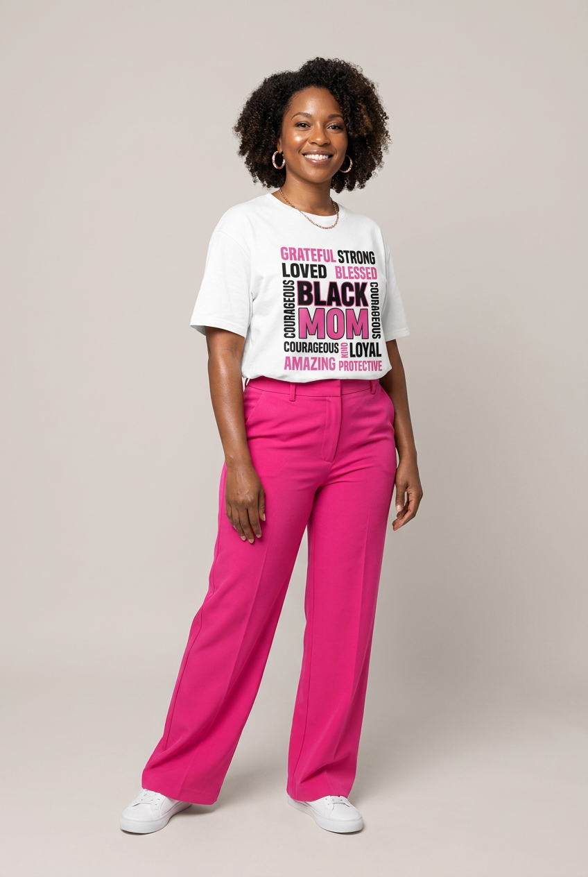 Strong & Blessed: Black Mom Affirmations Typography Graphic T-Shirt - RootednLoud