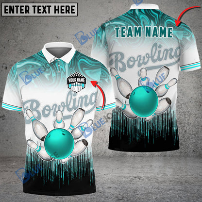 frenzidea Bowling And Pins Hologram Waves Customized Name 3D Shirt (4 Colors)