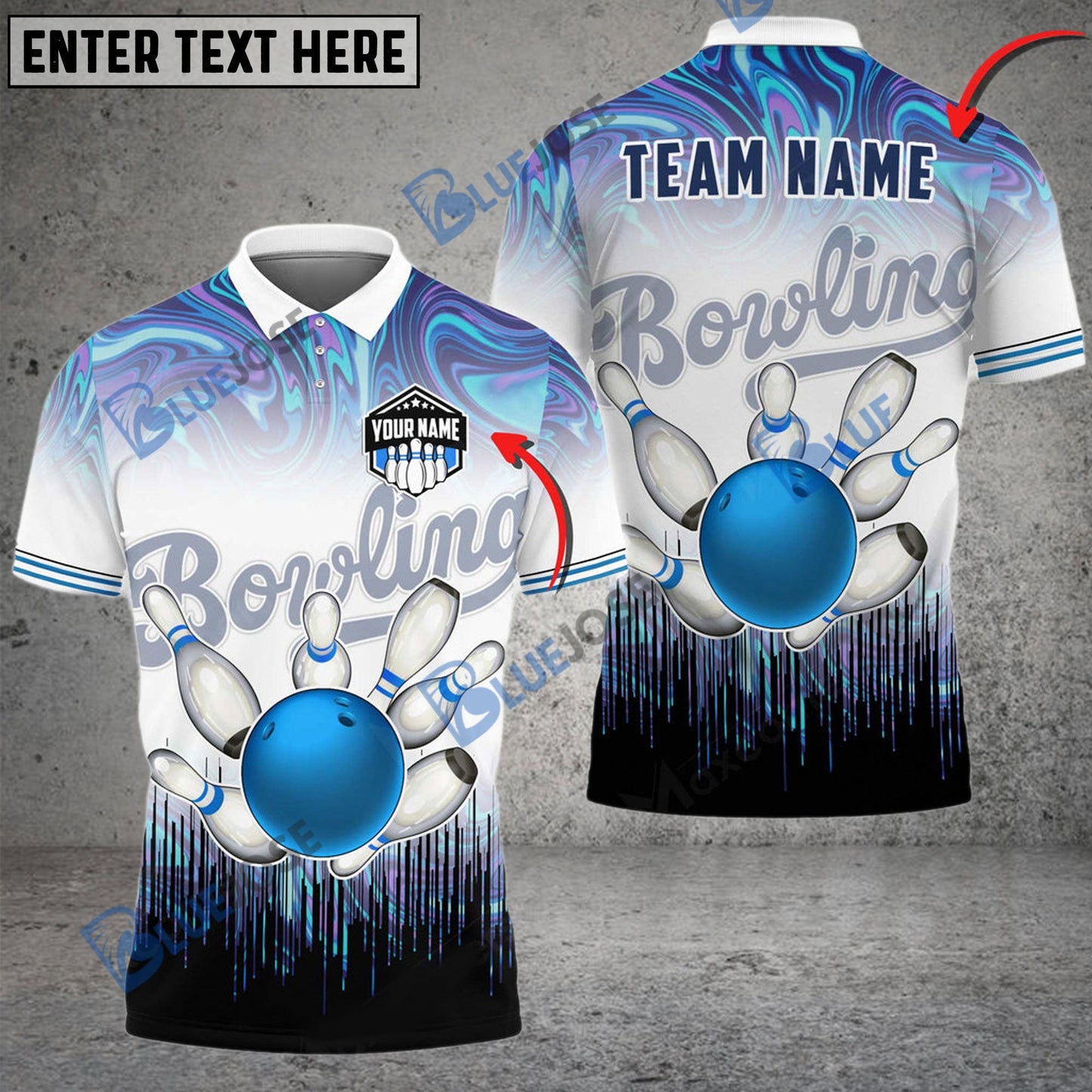 frenzidea Bowling And Pins Hologram Waves Customized Name 3D Shirt (4 Colors)