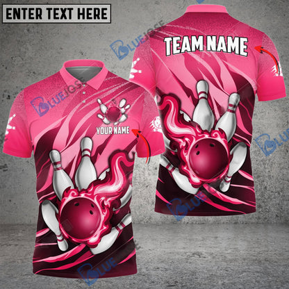 Frenzideas Bowling And Pins Fire Storm Customized Name 3D Shirt ( 6 Colors)