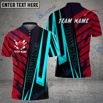 Frenzideas Bowling And Pins Diagonal Cut Customized Name 3D Shirt ( 6 Colors)