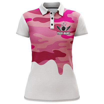 Frenzideas Bowling Pink Camo Pattern Personalized All Over Printed Shirt For Women