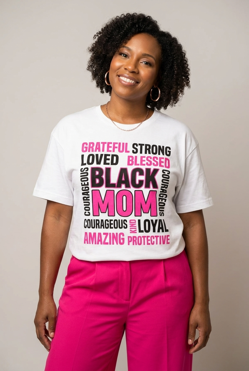 Strong & Blessed: Black Mom Affirmations Typography Graphic T-Shirt - RootednLoud