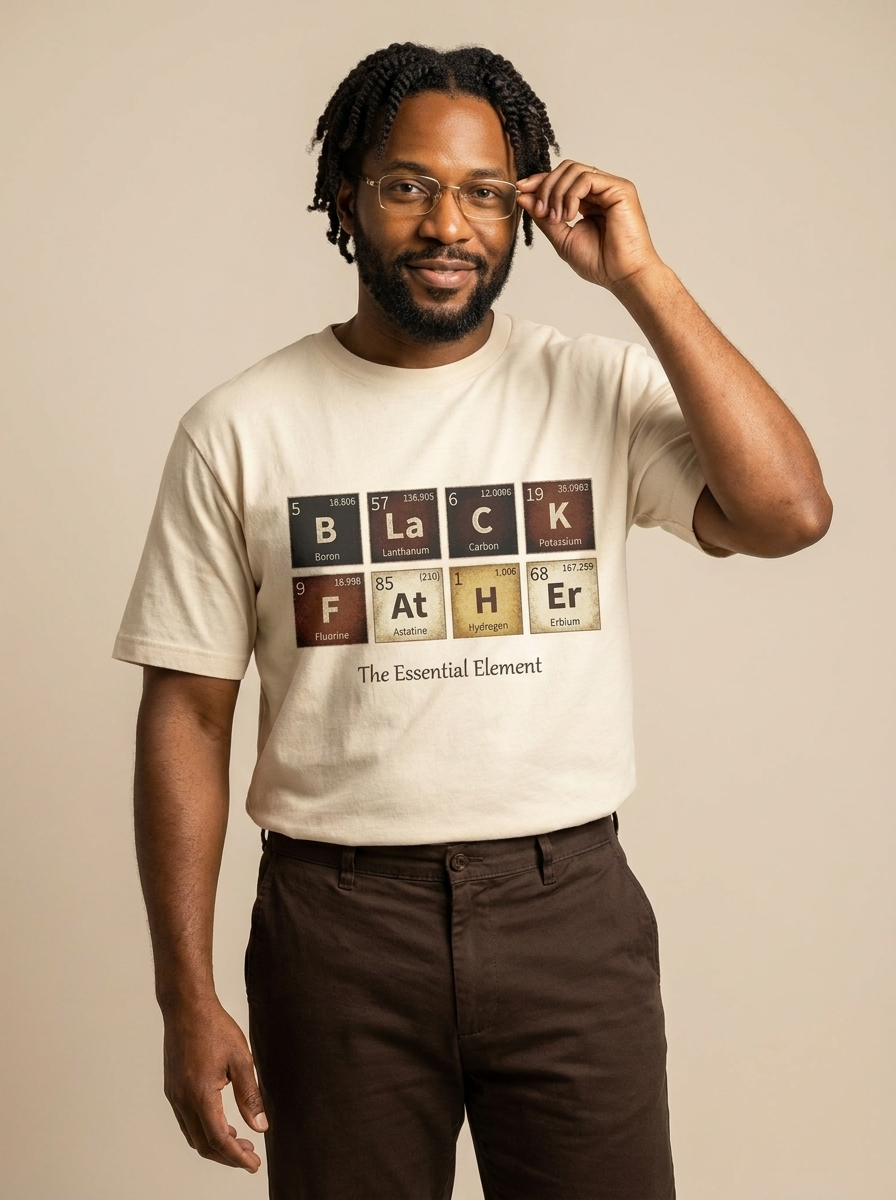 Black Father: The Essential Element Periodic Table Graphic T-Shirt - RootednLoud