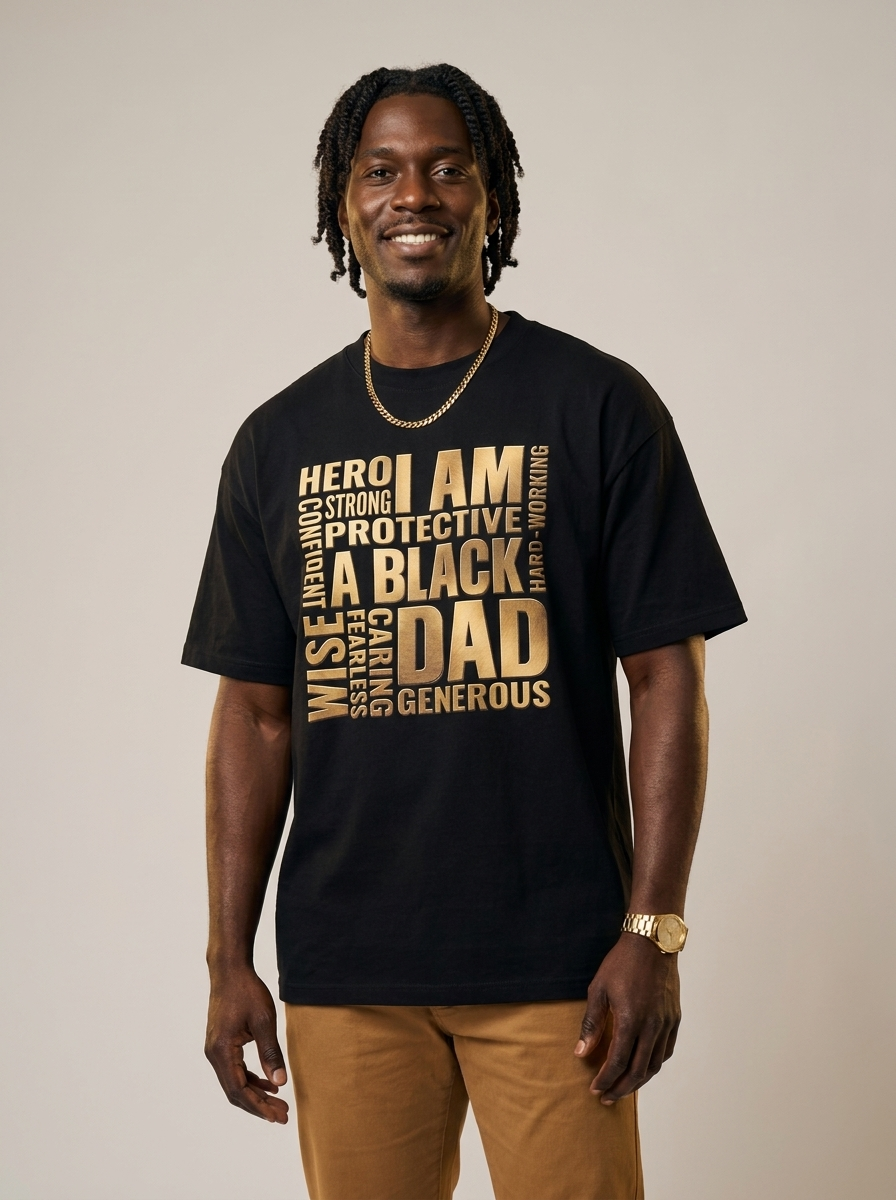 I Am A Black Dad: Golden Typography Empowerment Graphic T-Shirt - RootednLoud