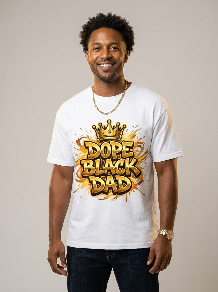 Dope Black Dad – Gold Graffiti King Edition Graphic T-Shirt - RootednLoud
