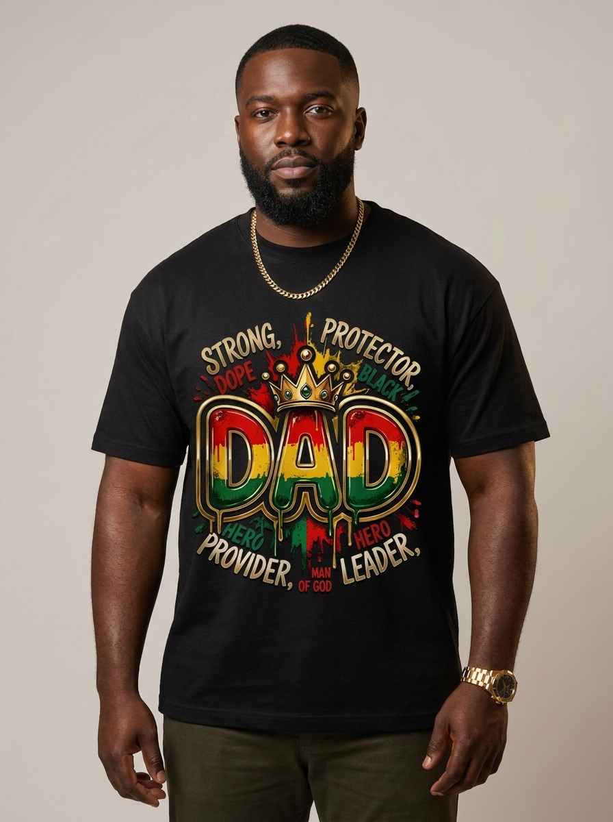 Black Dad Strong Protector Leader Crown Graphic T-Shirt - RootednLoud