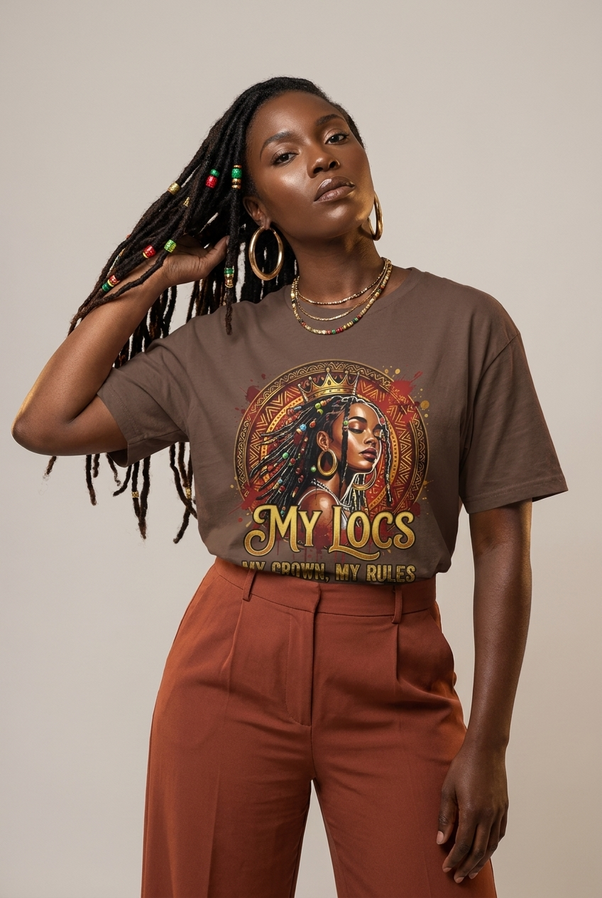 My Locs My Crown: Regal Black Queen Graphic T-Shirt - RootednLoud